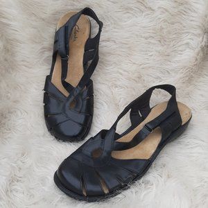 Clarks 81183 Women's Black Leather Strap Close Toe Sandals Size: 10M